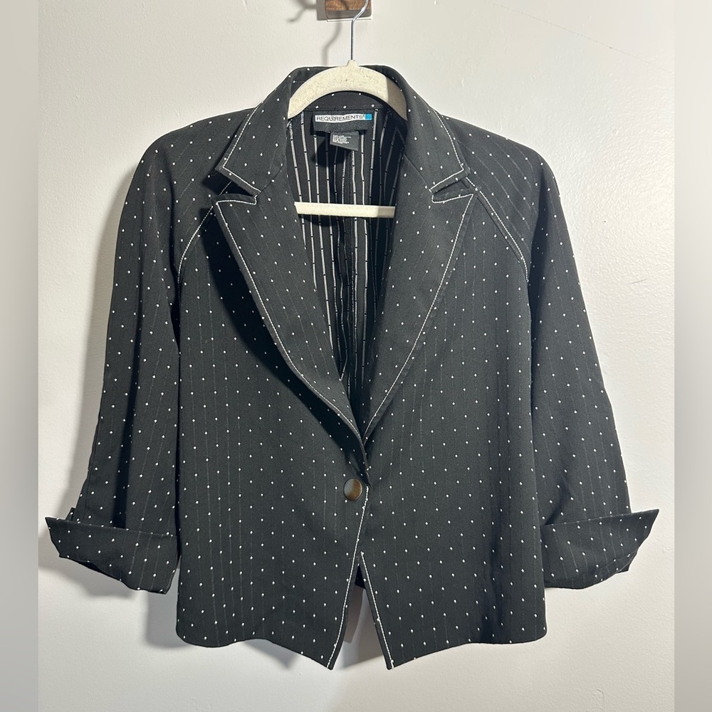 Requirements Women's 12 Black White Polka Dot Cuffed Sleeve Blazer | SKU 0306